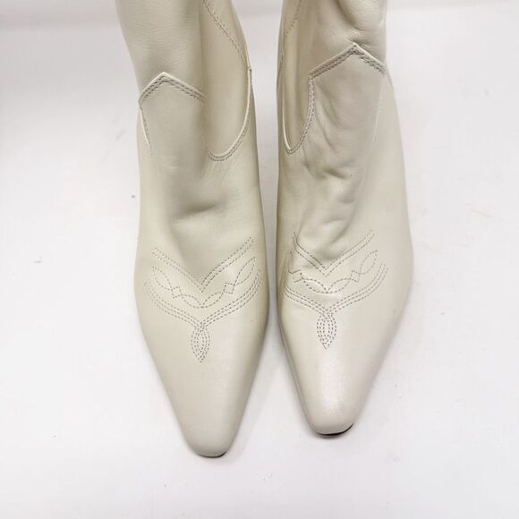 Sam Edelman White Leather Moe Western Cowboy Heeled Booties Size 10 - Picture 3 of 7